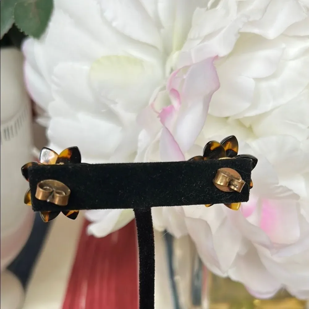 J. Crew Brown and Yellow Floral Earrings with Rhinestones